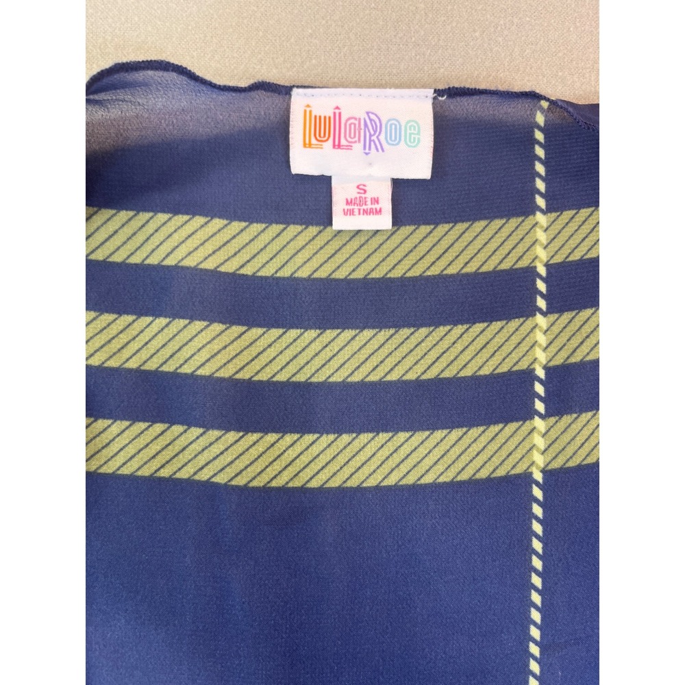 LuLaRoe Shirley Kimono Womens S Blue Green Plaid Sheer Chiffon Duster Cardigan - Picture 3 of 6